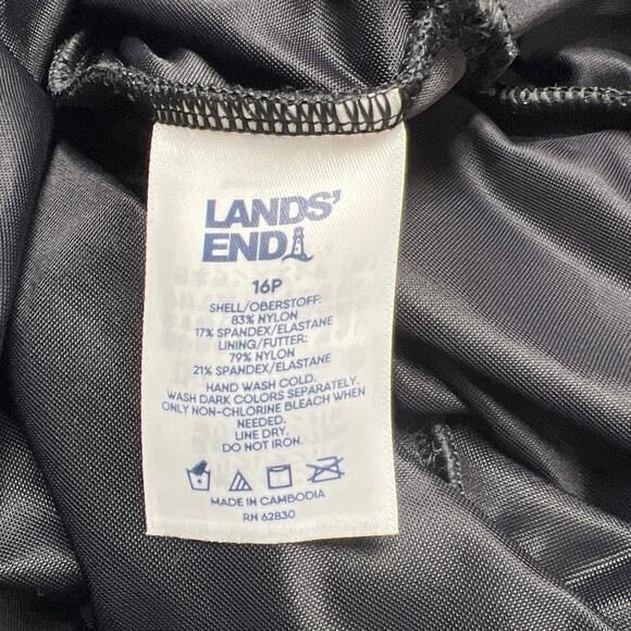 Lands End Black Size 16 Petite Tummy Control Swim Bathing Suit Dress V-Neck Wrap - Picture 6 of 7